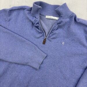 Criquet 1/4 Zip Men Large Blue Pullover Sweater Fleece Performance Pockets Modal